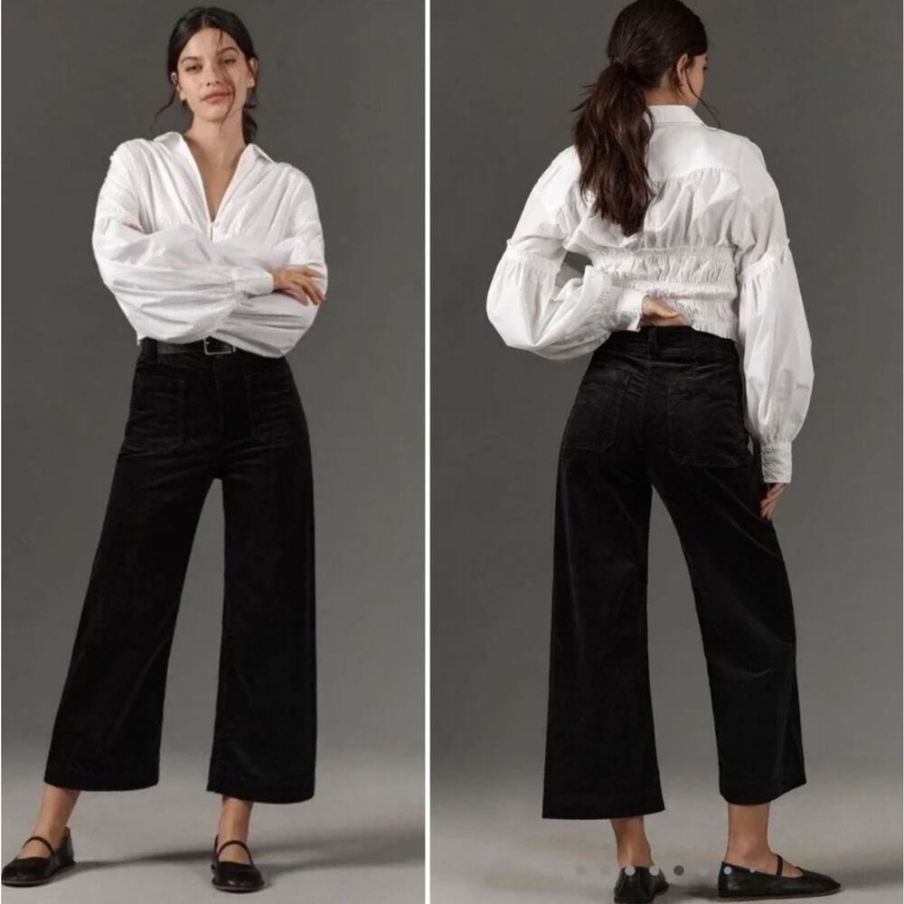 Maeve Anthropologie The Colette Pant US 27 Wide Leg Crop Black Corduroy NEW